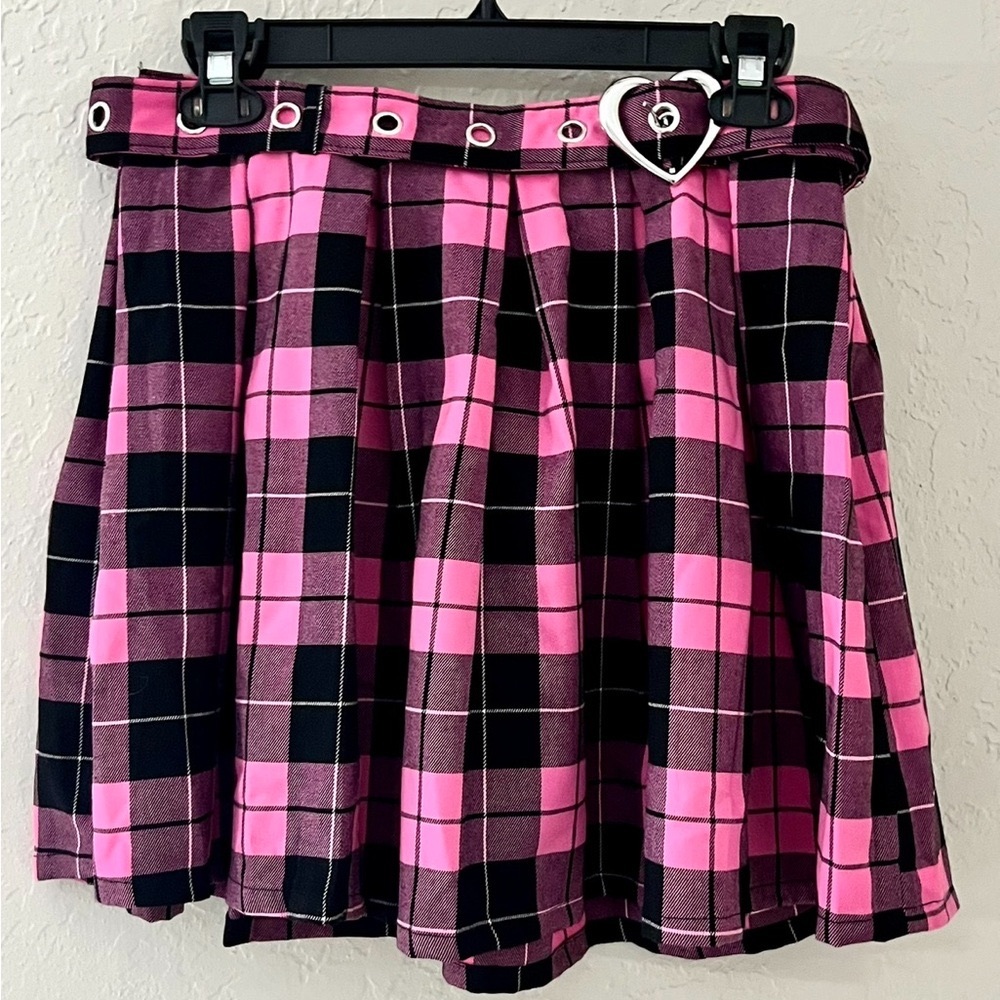 Hot Topic Pink and Black Plaid Mini Skirt